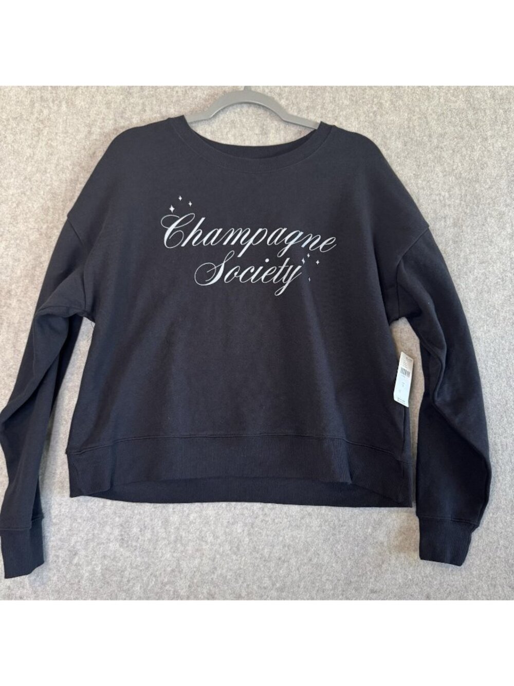 NWT Maeve Anthropologie Champagne Society Sweatshirt Womens S Black Fleece